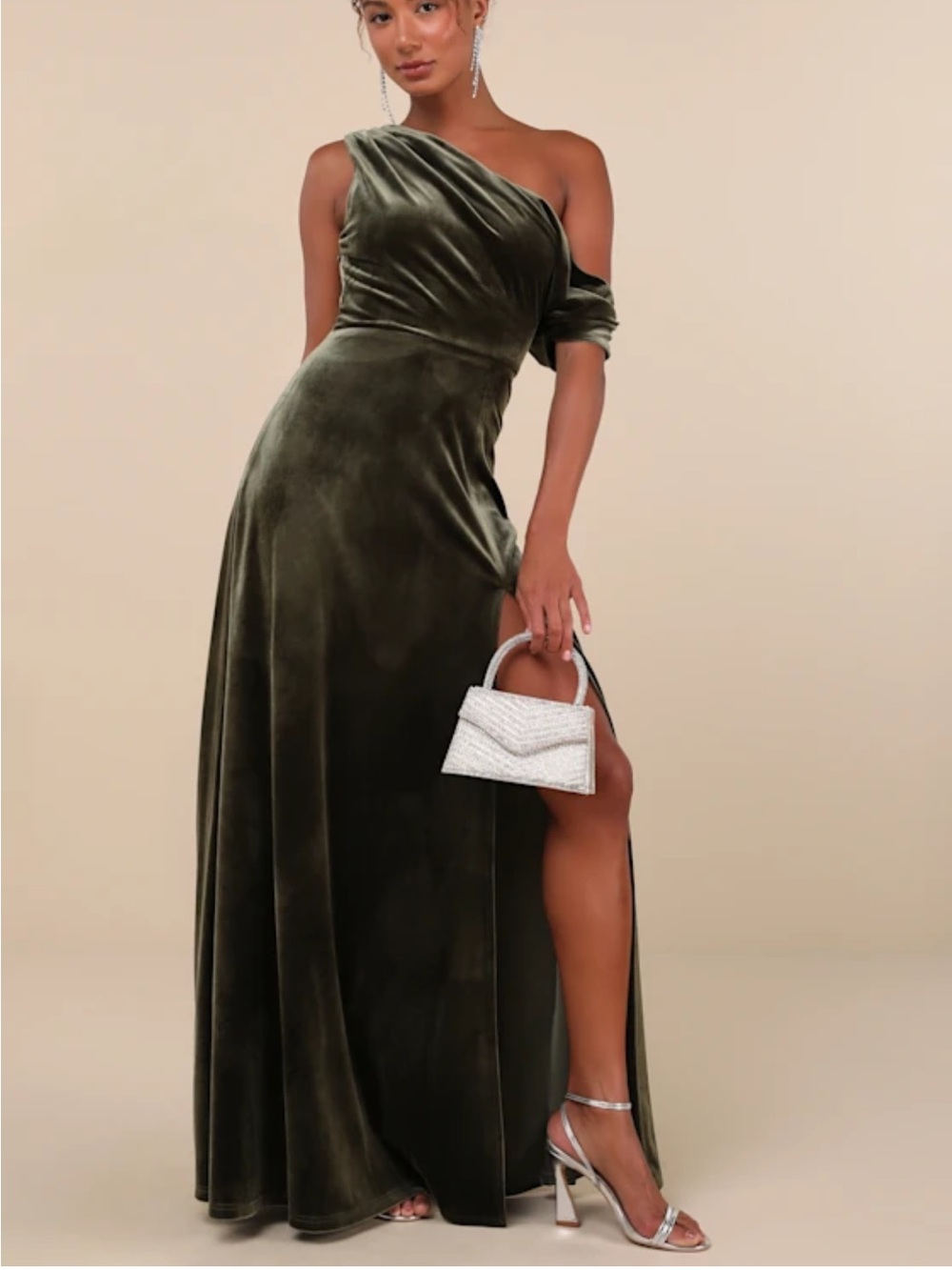 Lulus Velvet One-Shoulder Evening Dress
